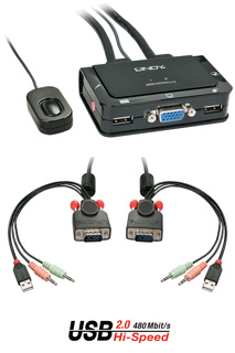 LINDY 2 Port VGA, USB 2.0 & Audio Cable KVM Switch